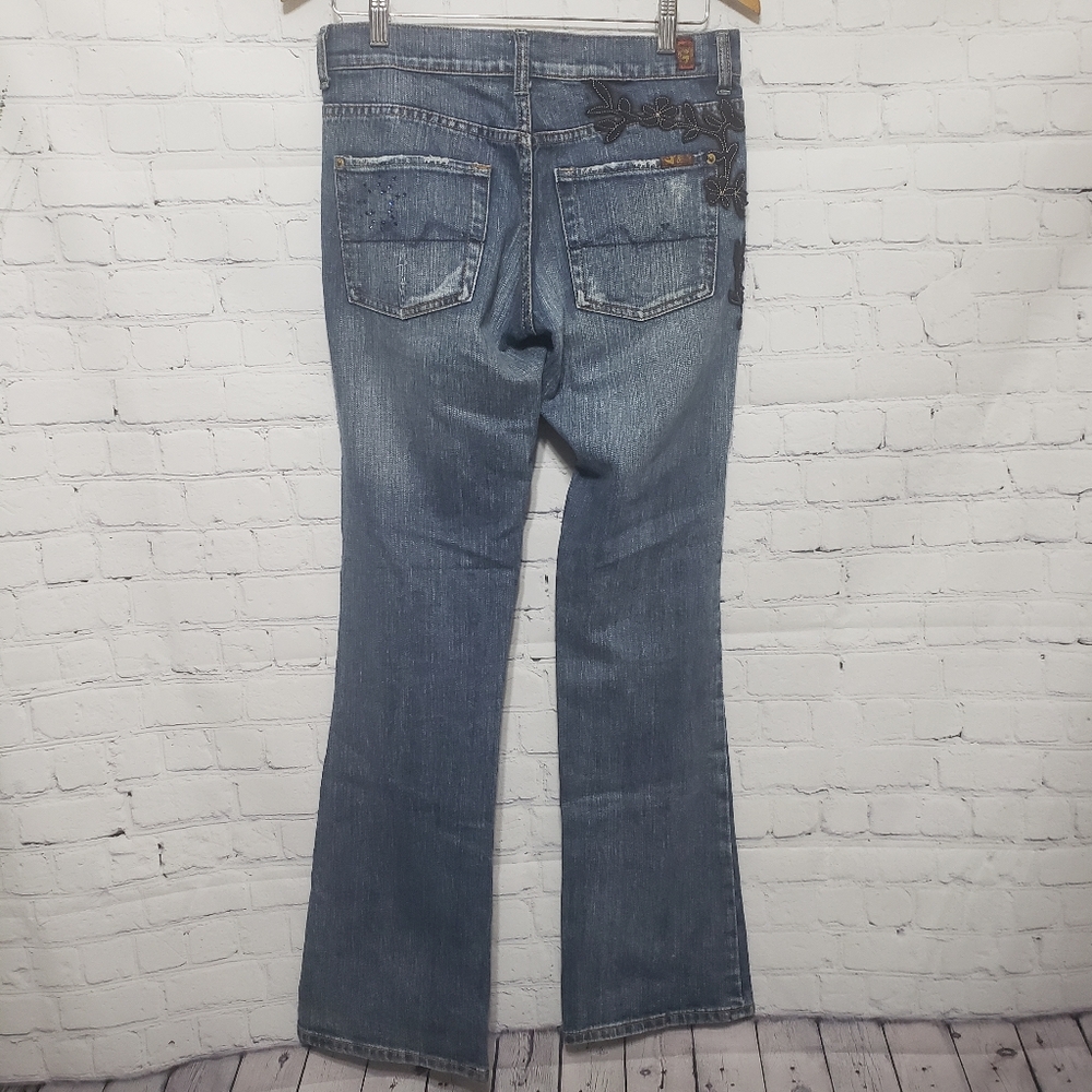 7FAM Sz 28 Floral & Rhinestone Embellished Jeans - Picture 13 of 16